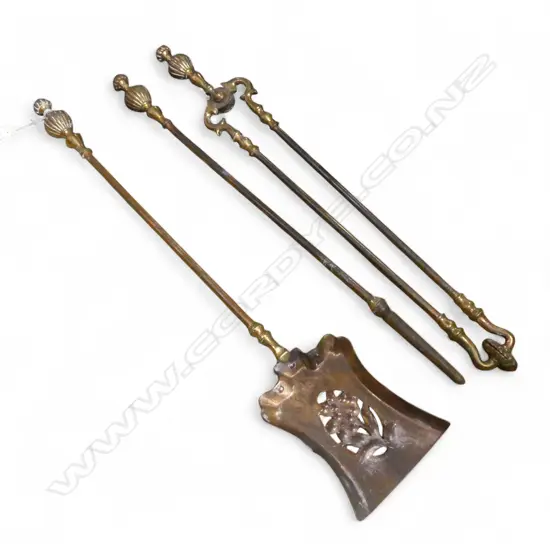 SET OF THREE COPPER FIRE IRONS