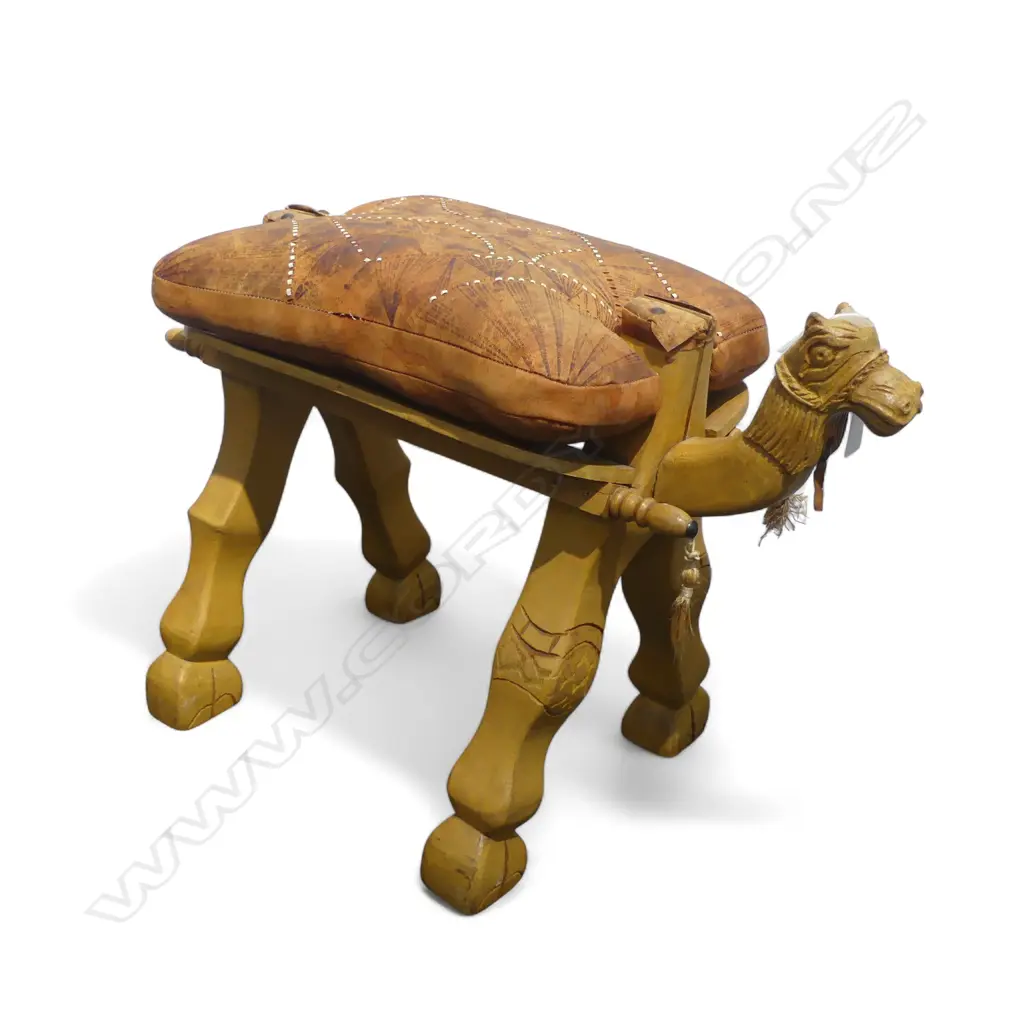 FOLDING CAMEL  STOOL w LEATHER CUSHION H.430mm Image 1++