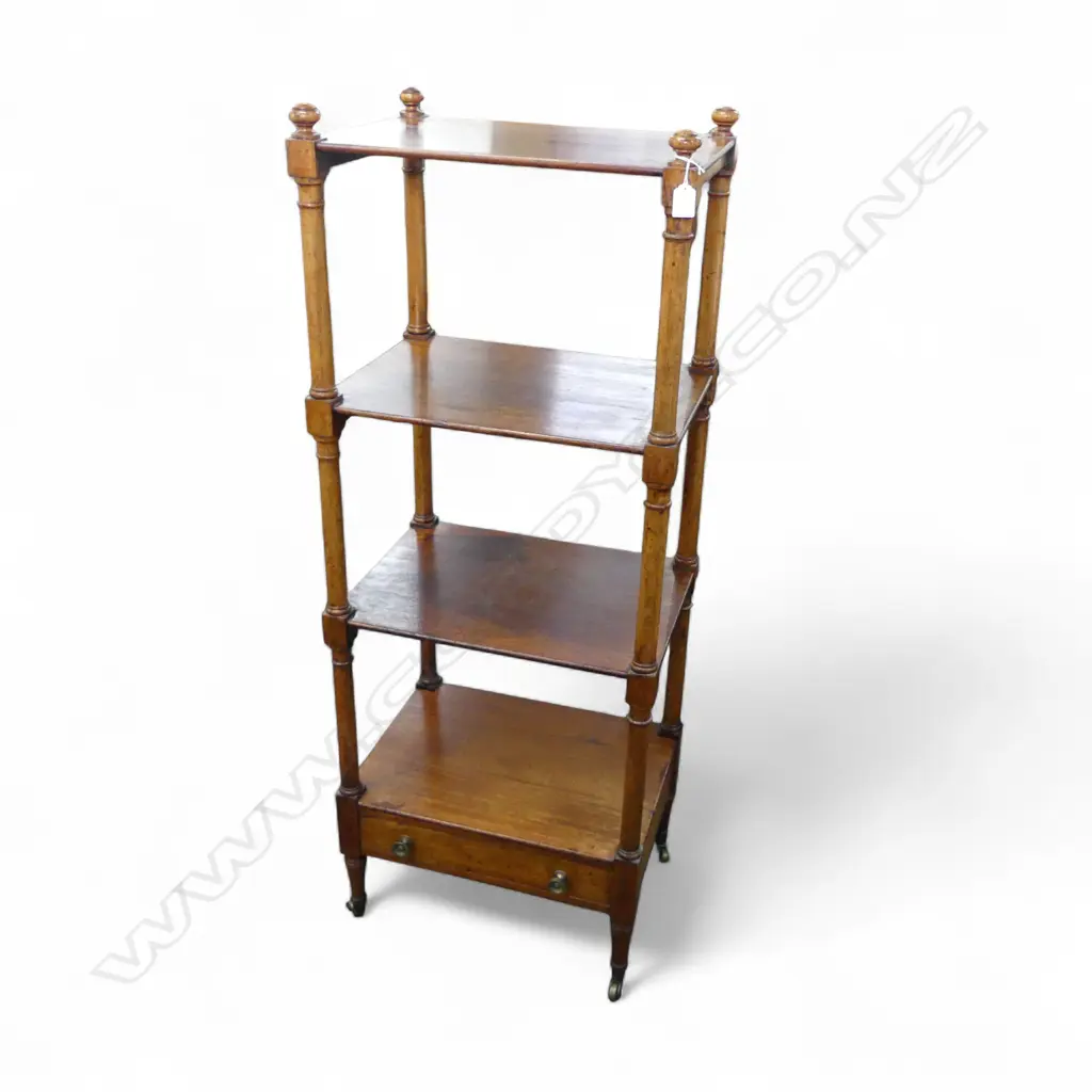 FOUR TIER MAHOGANY WHATNOT on BRASS CASTERS 510x385x1355mm Image 1++