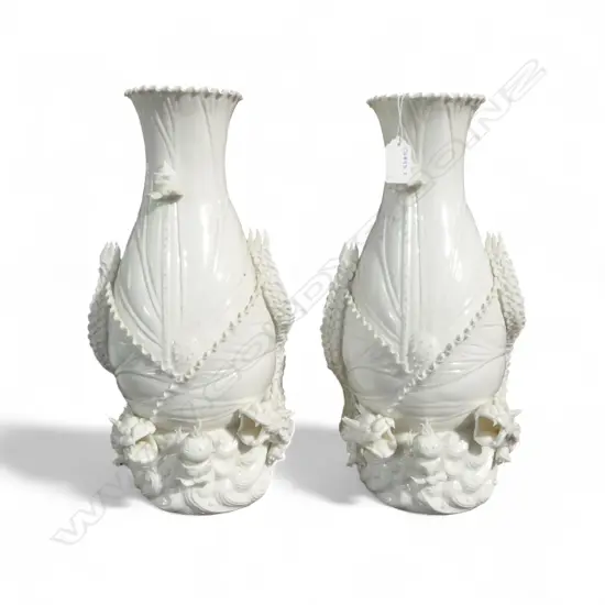 PR CHINESE PORCELAIN BLANC DE CHINE DRAGON VASES H.360mm