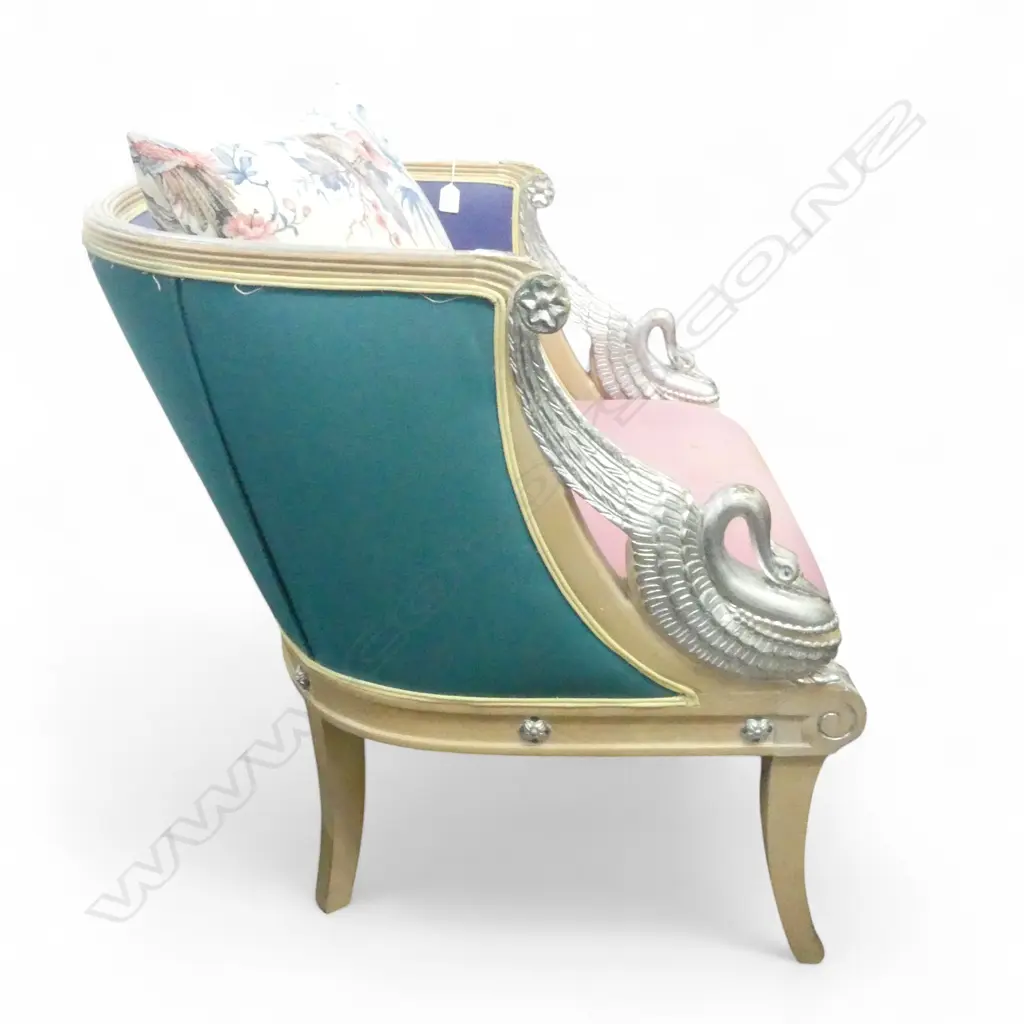 EGYPTIAN REVIVAL STYLE BERGERE CHAIR w SILVERED FINISH (w CUSHION) Image 1++