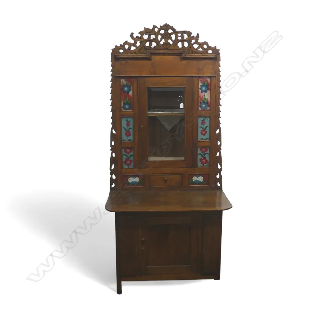 19thC EUROPEAN COUNTRY FRUITWOOD KITCHEN DRESSER glazed & painted back + base w deep cupboard H.2000mm Image 1++
