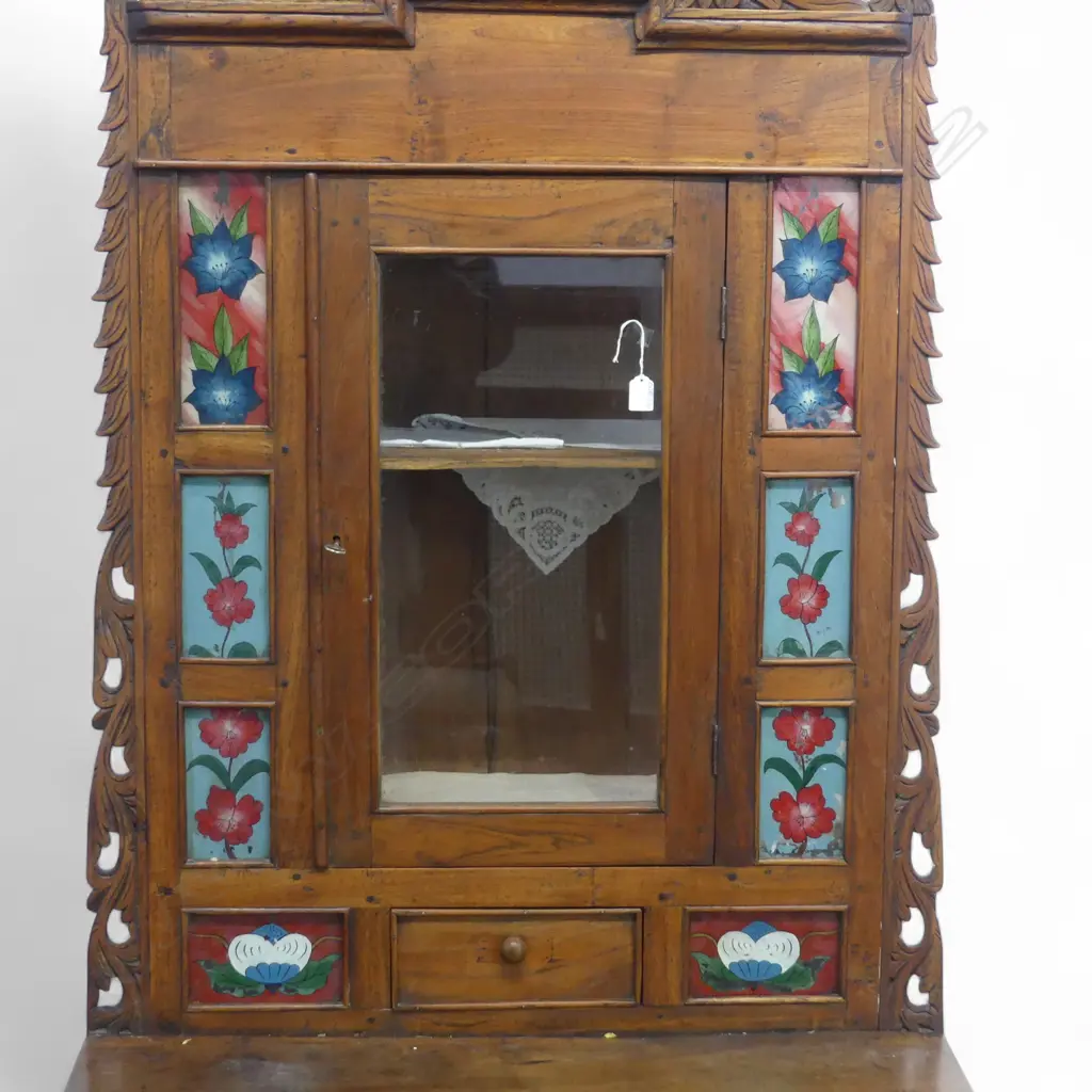 19thC EUROPEAN COUNTRY FRUITWOOD KITCHEN DRESSER glazed & painted back + base w deep cupboard H.2000mm Image 1++