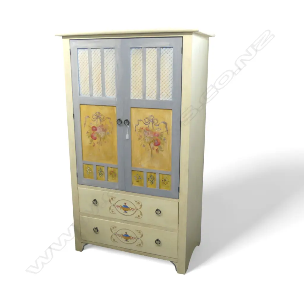 WHITE PAINTED WARDROBE WITH FLORALS AND YOUNG GIRL no back Image 1++