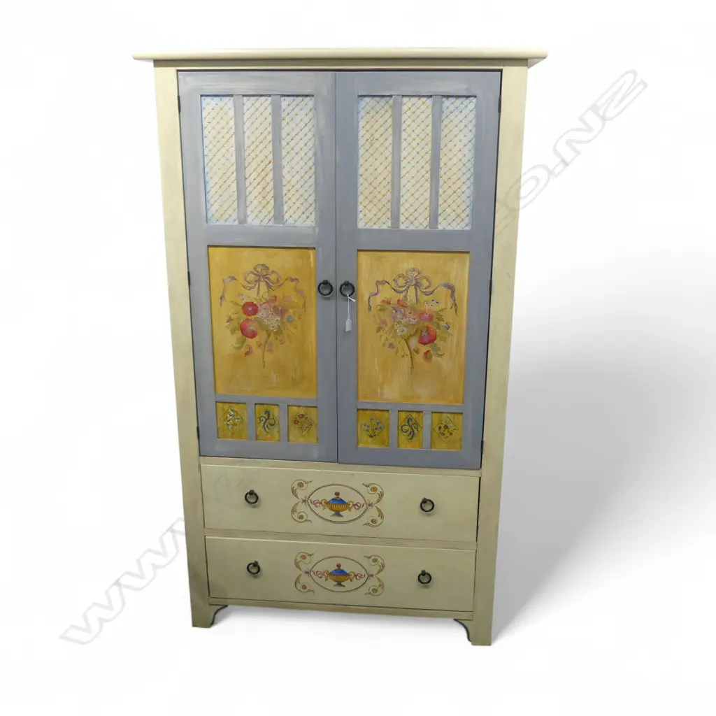 WHITE PAINTED WARDROBE WITH FLORALS AND YOUNG GIRL no back Image 1++