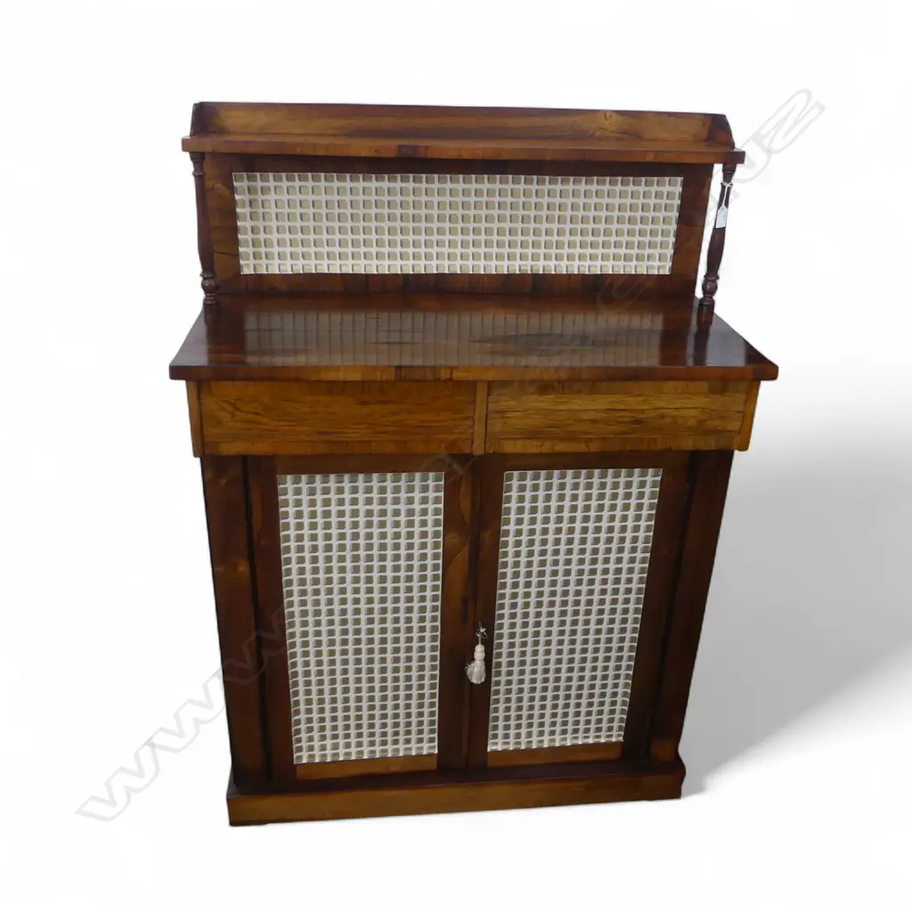 LATE GEORGIAN ROSEWOOD CHIFFONIER 900 x 410 x 1270mm (w decorative wallpapered detail) Image 1++