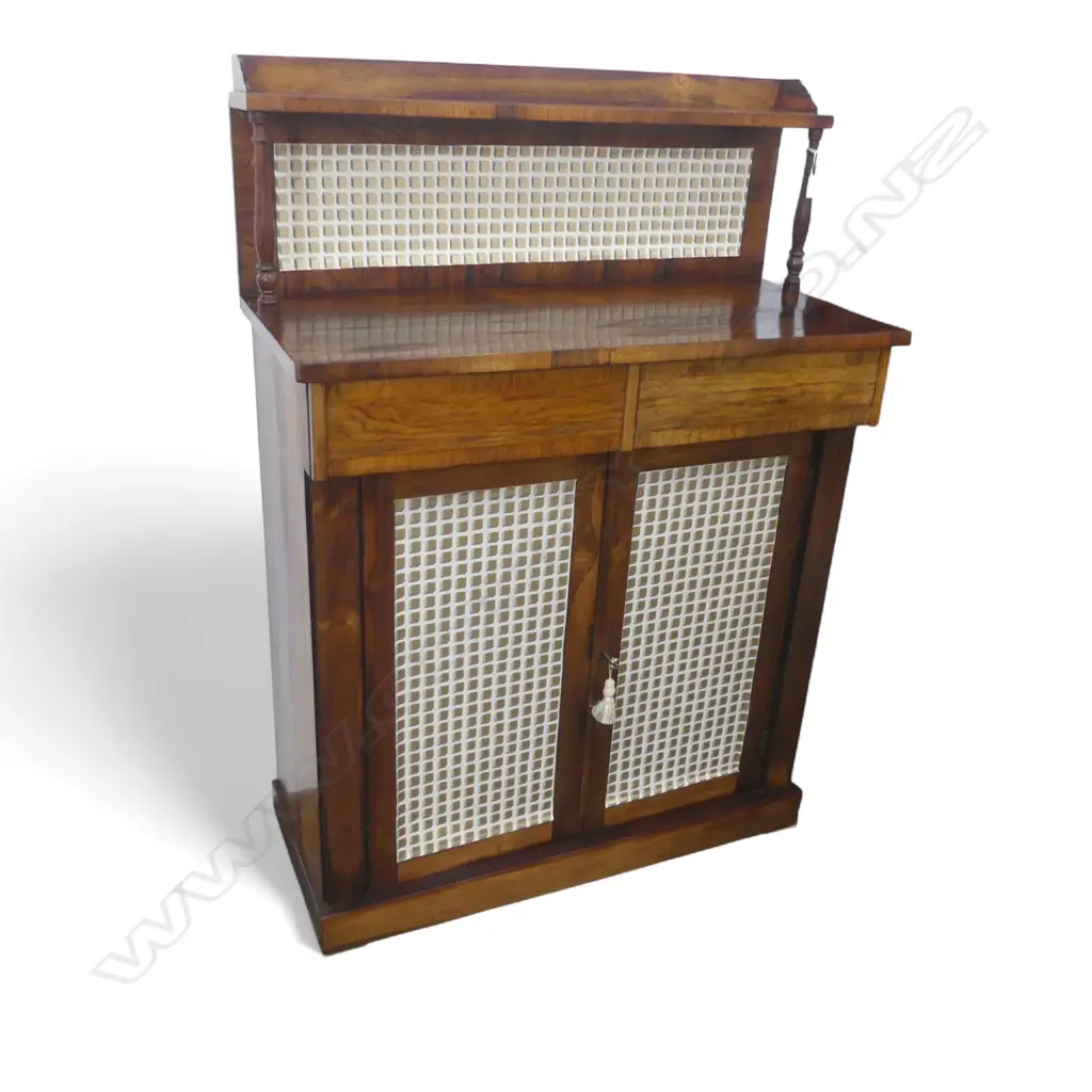 LATE GEORGIAN ROSEWOOD CHIFFONIER 900 x 410 x 1270mm (w decorative wallpapered detail) Image 1++