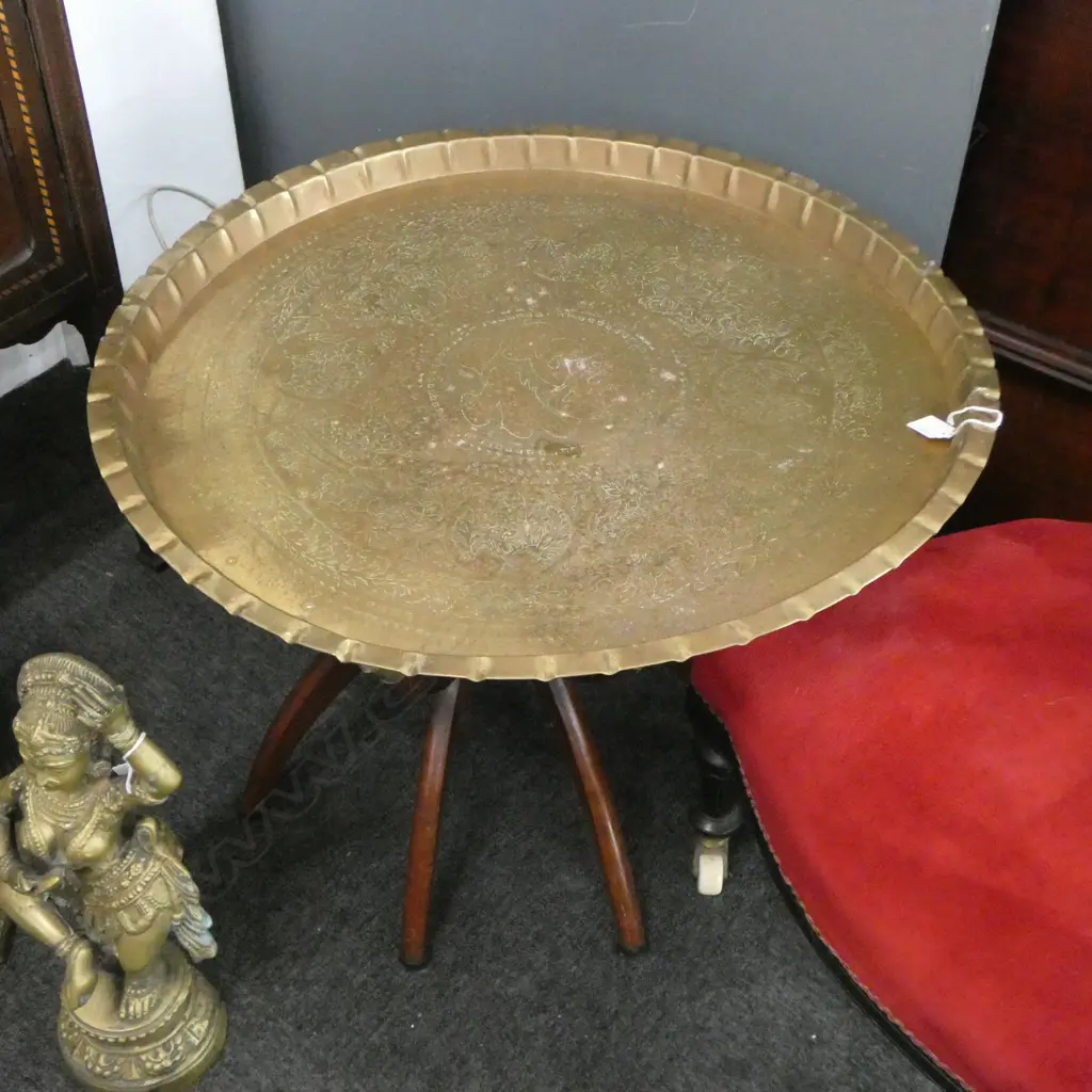 ORIENTAL BRASS TRAY TABLE 720mm dia Image 1++