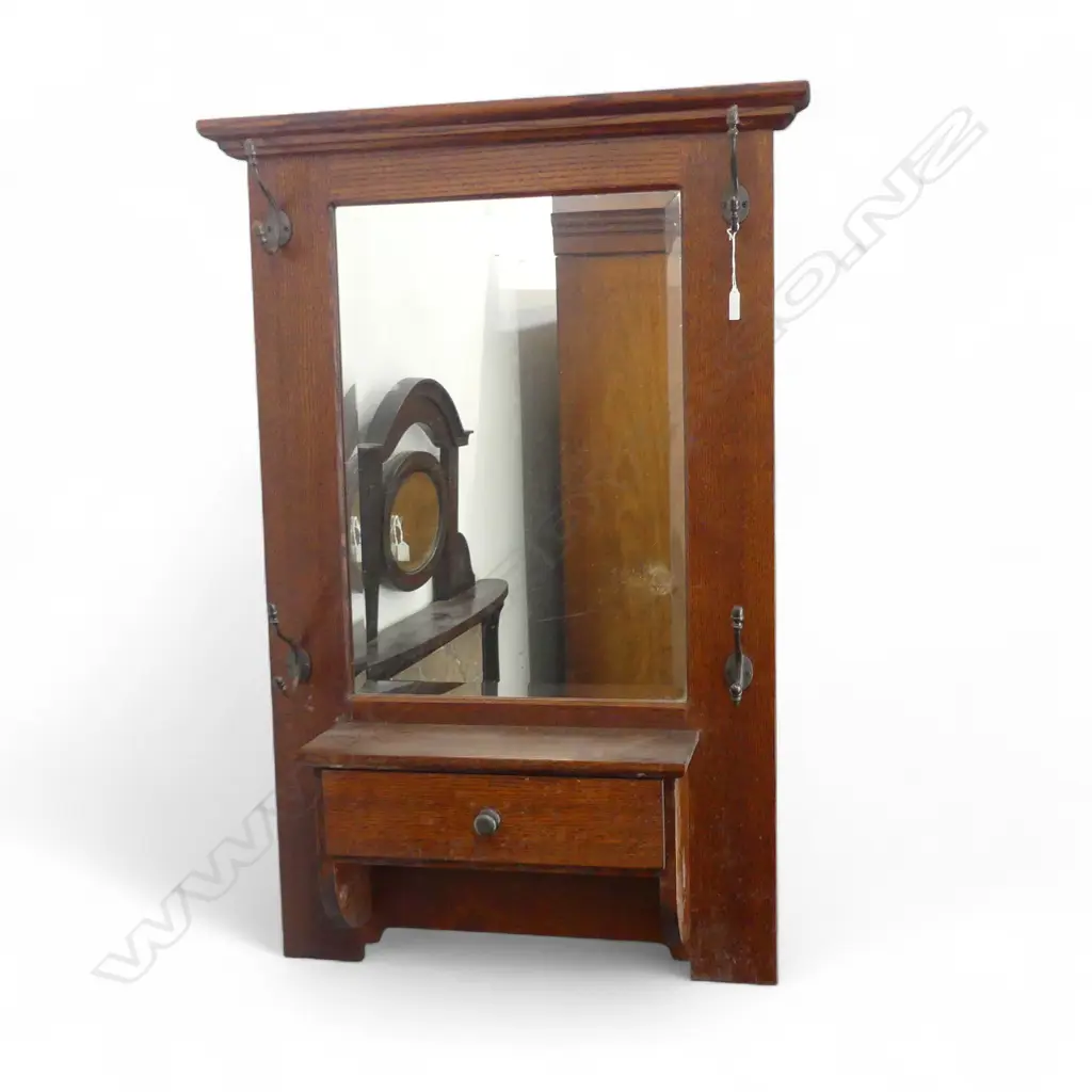 OAK COLONIAL STYLE HALL MIRROR COAT STAND 1040 x 710mm Image 1++