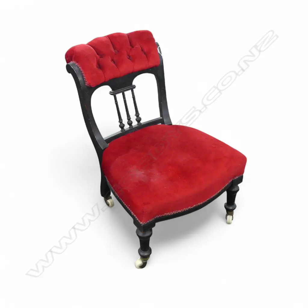 VICTORIAN EBONISED & RED VELVET NURSING CHAIR Image 1++