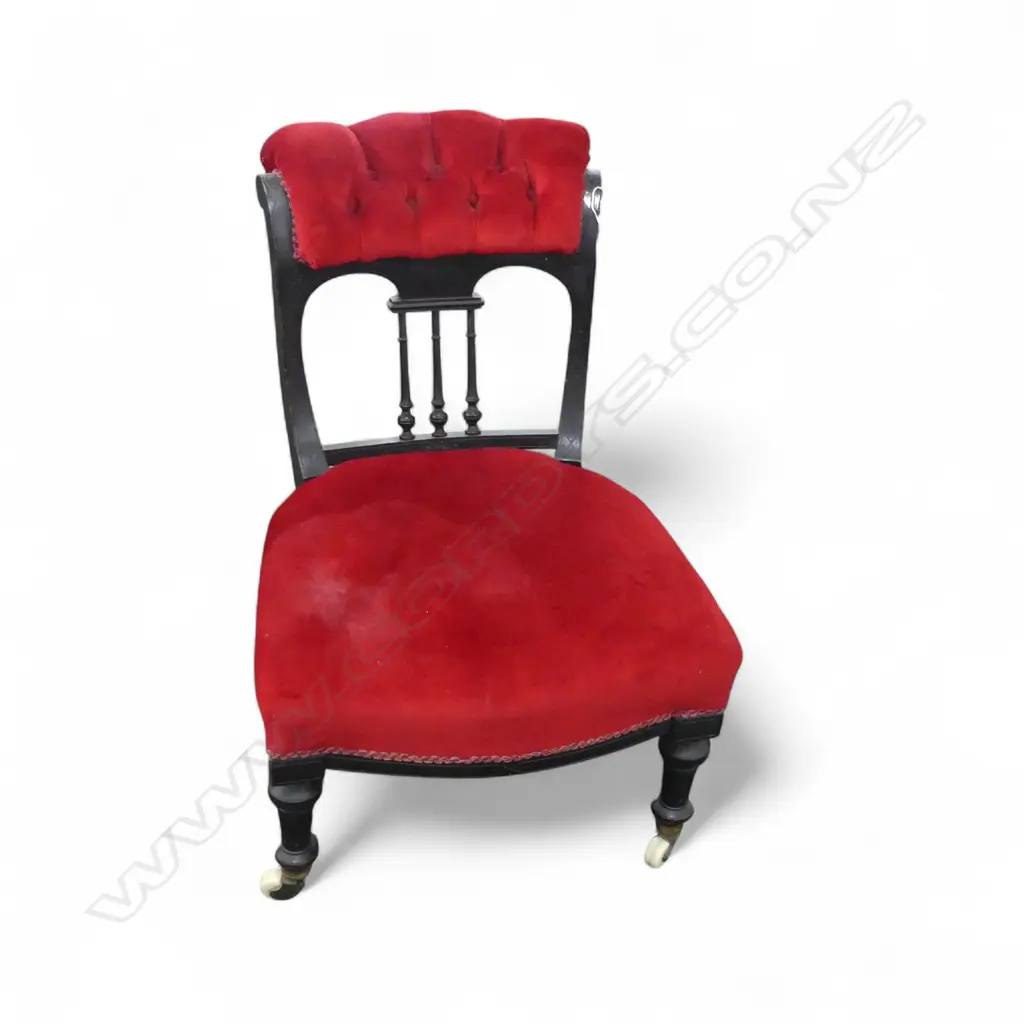 VICTORIAN EBONISED & RED VELVET NURSING CHAIR Image 1++