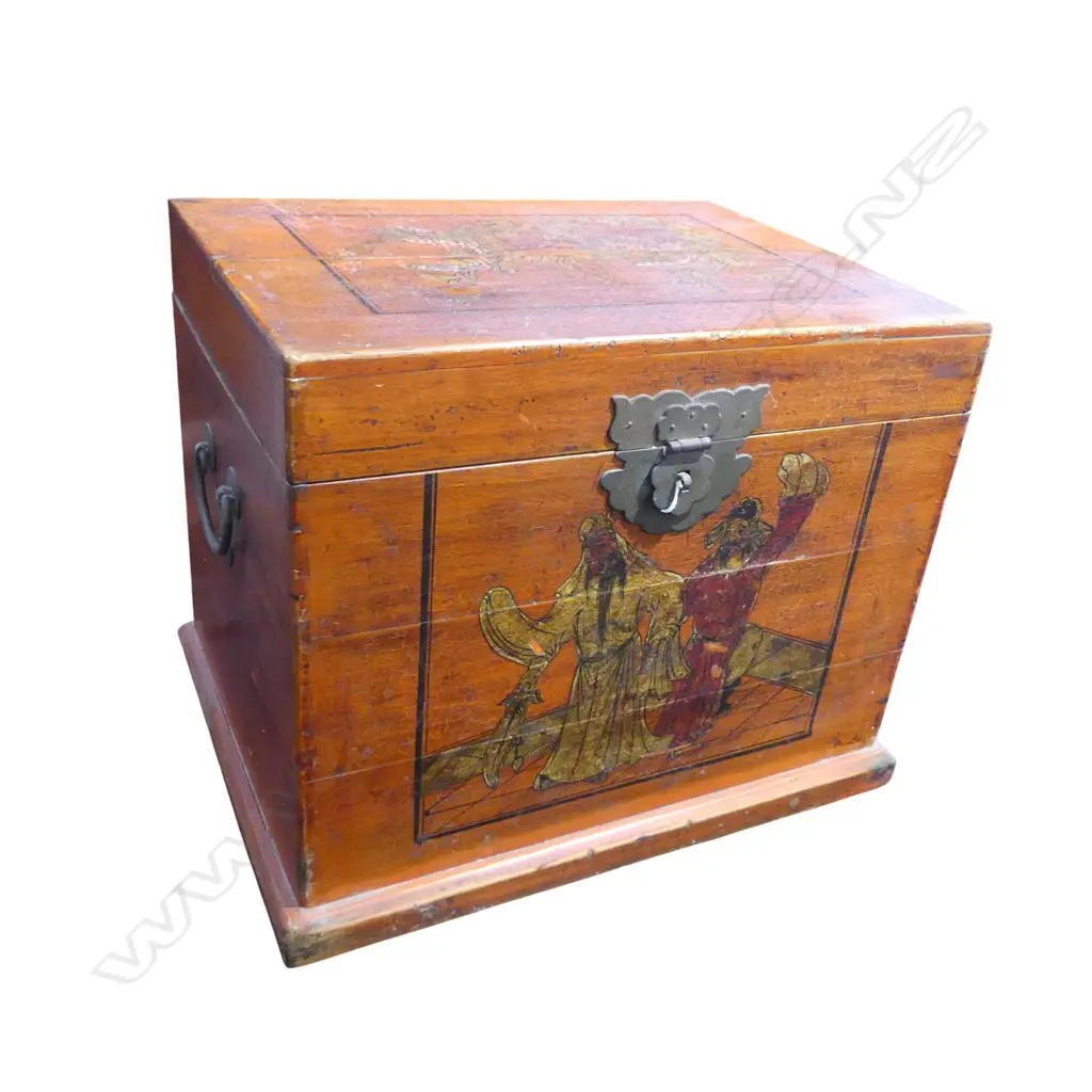CHINESE WOOD CASE w. PAINTED DECORATION FAULTS 460350x360mm Image 1++