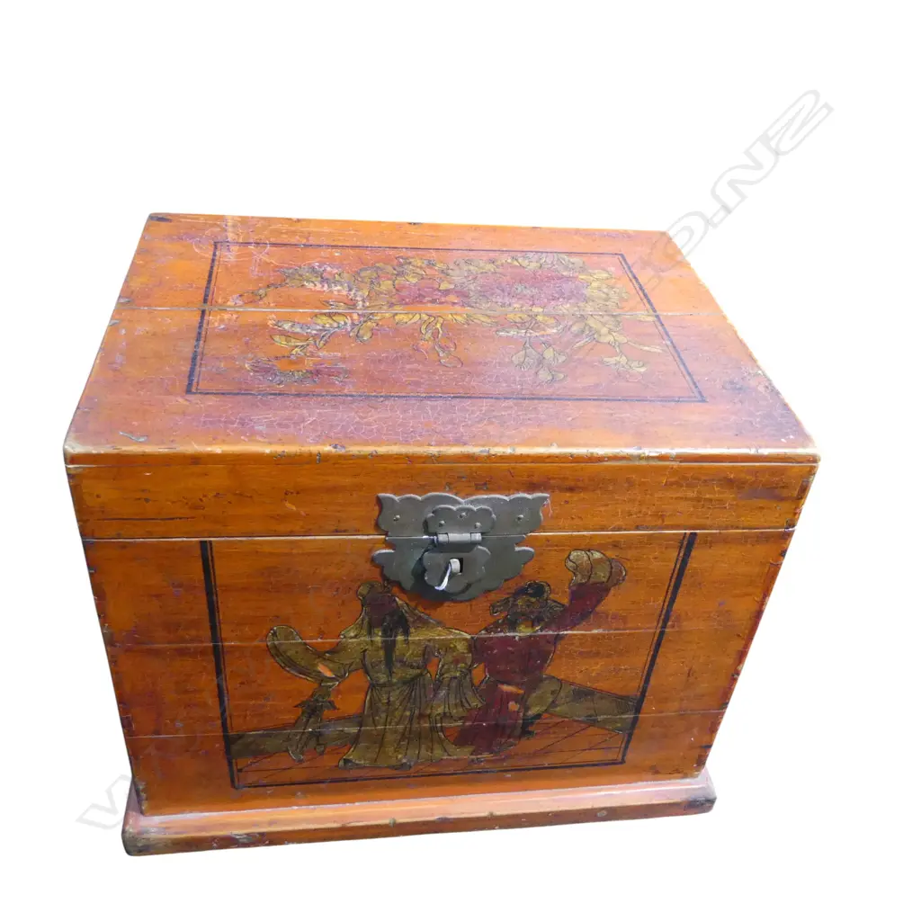 CHINESE WOOD CASE w. PAINTED DECORATION FAULTS 460350x360mm Image 1++