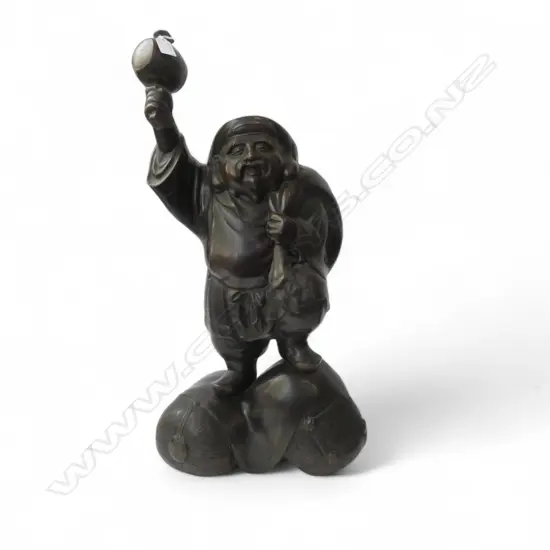 JAPANESE BRONZE STATUE of thw GOD EBISU w MALLET, H.700mm