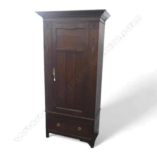 OAK ARTS AND CRAFTS 1 DOOR WARDROBE WITH BASE DRAWER 2030 x 1010mm