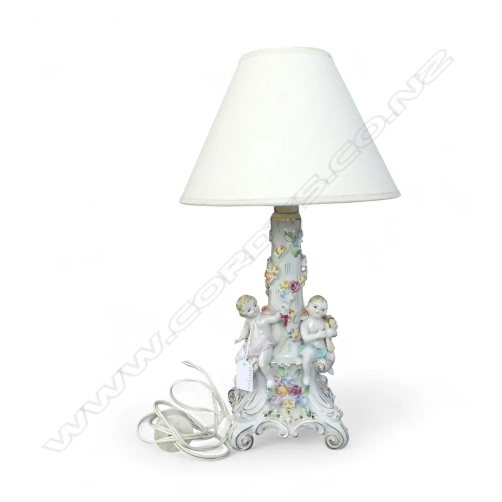 GERMAN PORC CUPID FLORAL TABLE LAMP H300MM Image 1++