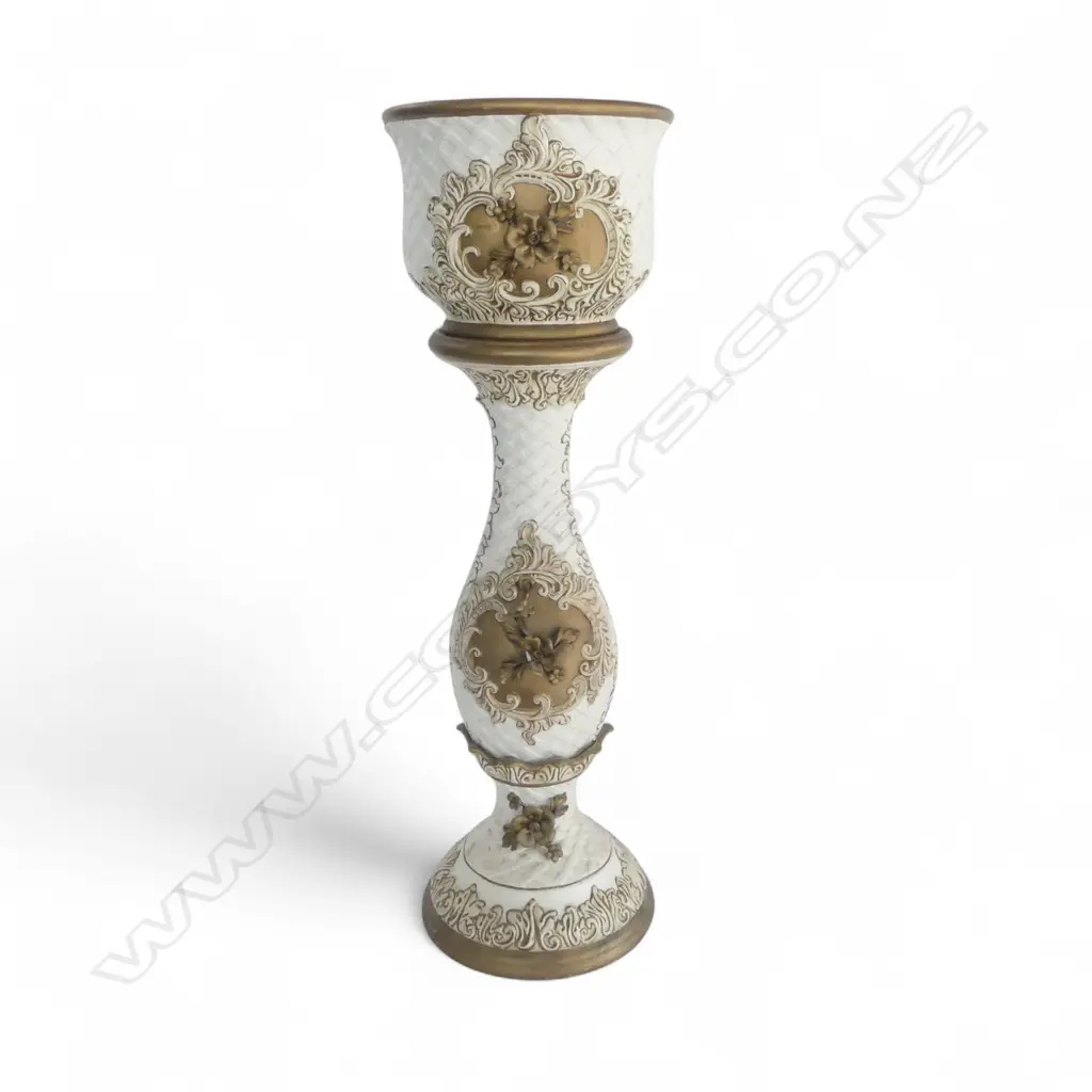 BEIGE & CREAM CAPODIMONTE JARDINERE on PEDESTAL STAND, H.840mm, Dia.260mm Image 1++