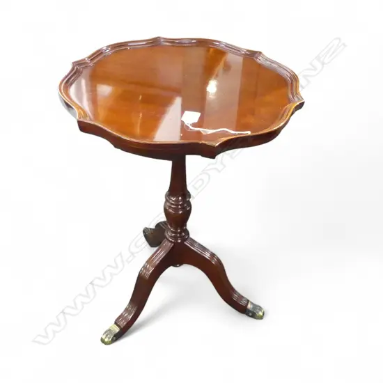 MAHOGANY PIE CRUST RIM PEDESTAL SIDE TABLE w brass capped claw feet
