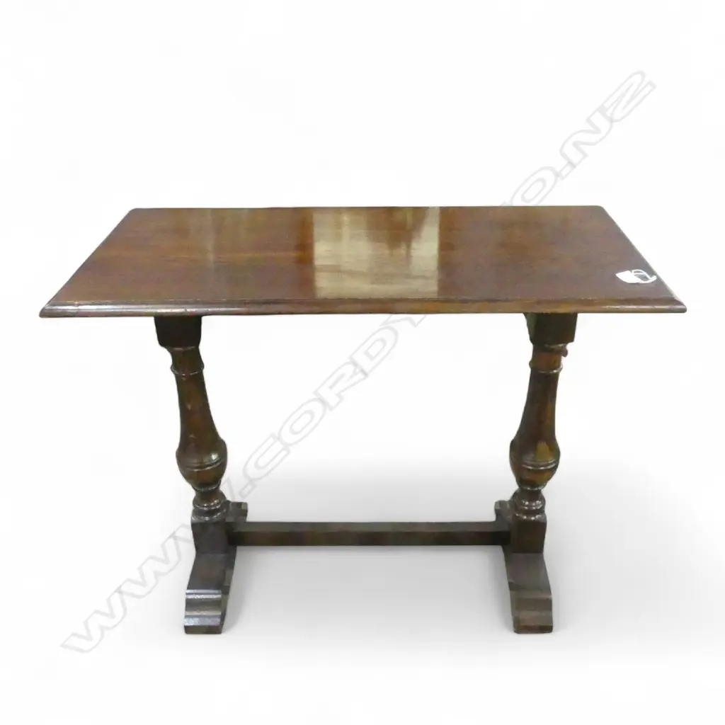 OAK REFECTORY SIDE TABLE bulbous legs WITH STRETCHER BASE. w.910MM Image 1++