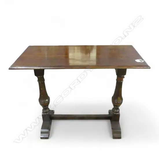 OAK REFECTORY SIDE TABLE bulbous legs WITH STRETCHER BASE. w.910MM