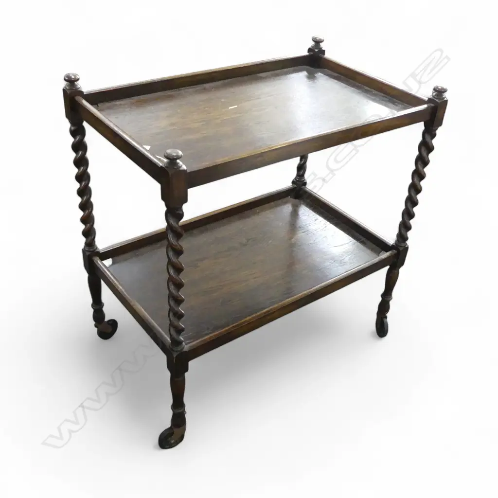 OAK BARLEY TWIST LEG 2 SHELF TEA TROLLEY Image 1++
