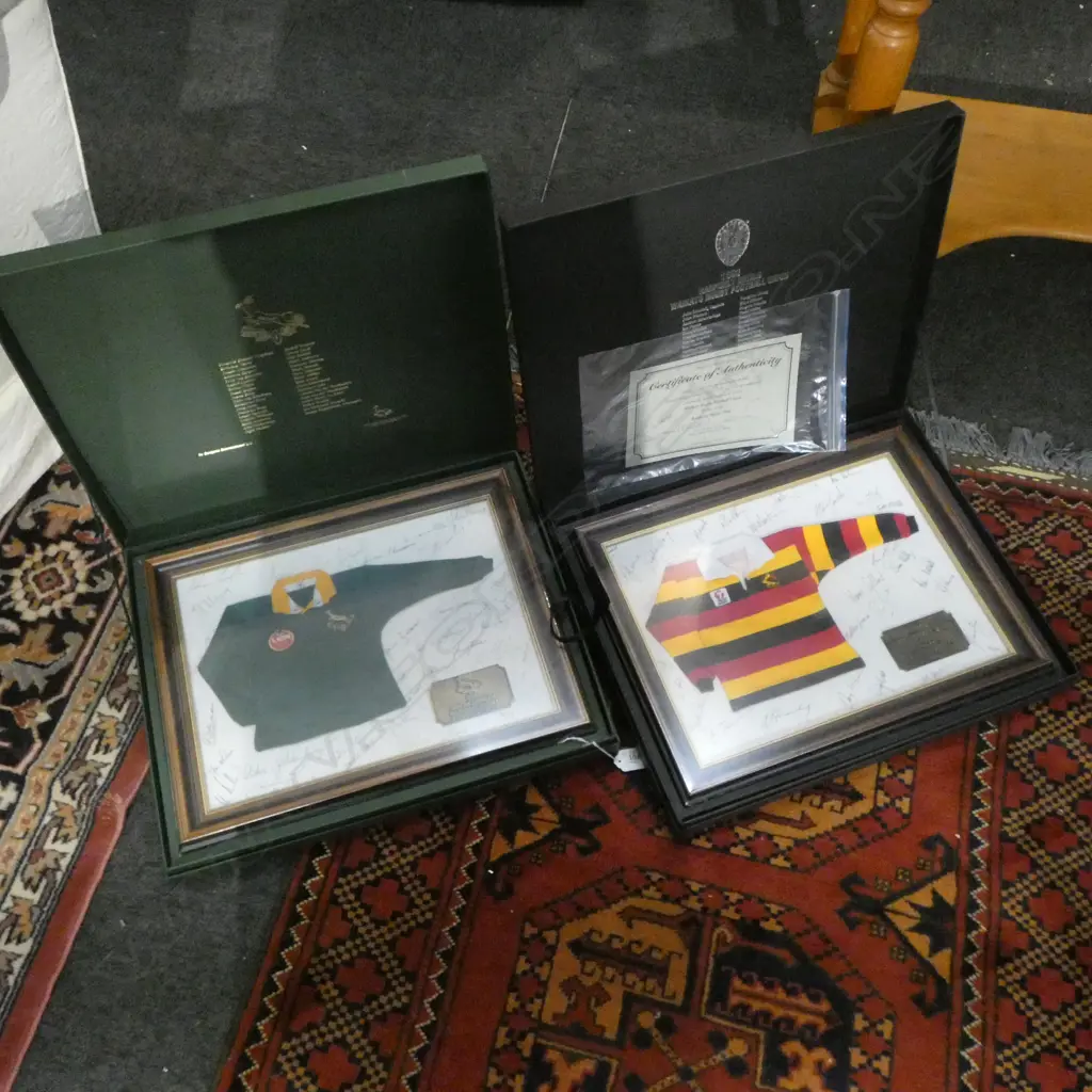 2 LTD EDT. RUGBY SOUVENIR MINI JERSEYS, SIGNED & FRAMED (1994 S.A.TEAM & 1993 WAIKATO RANFURLEY TEAM) Image 1++