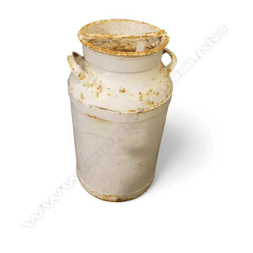 OLD WHITE PAINTED MILK CAN - LIDDED Image 1++