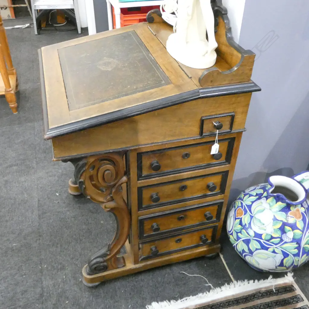 EDWARDIAN WALNUT DAVENPORT DESK w SECRET SIDE DRAWER RELEASE 560 X 560 X 990mm Image 1++