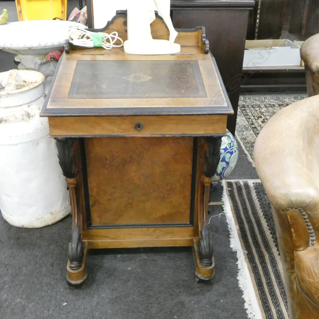 EDWARDIAN WALNUT DAVENPORT DESK w SECRET SIDE DRAWER RELEASE 560 X 560 X 990mm Image 1++