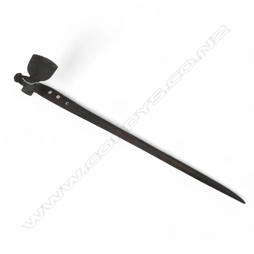MAORI TOKI KAKAUROA  w TRADE AXE BLADE; CARVED 'TE UMUROA' TO THE SHAFT. L.905mm Image 1++