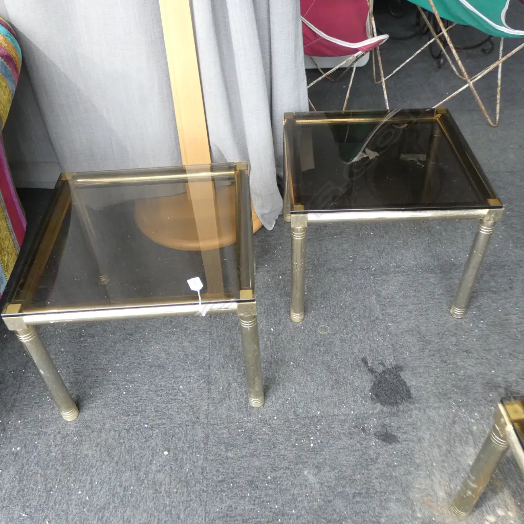 PR GLASS & BRASS METAL COFFEE TABLES 500x500x410mm Image 1++