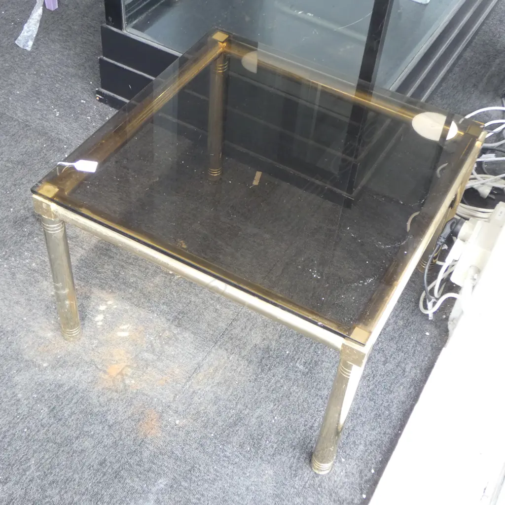 GLASS & BRASS METAL COFFEE TABLE 600x600x410mm Image 1++