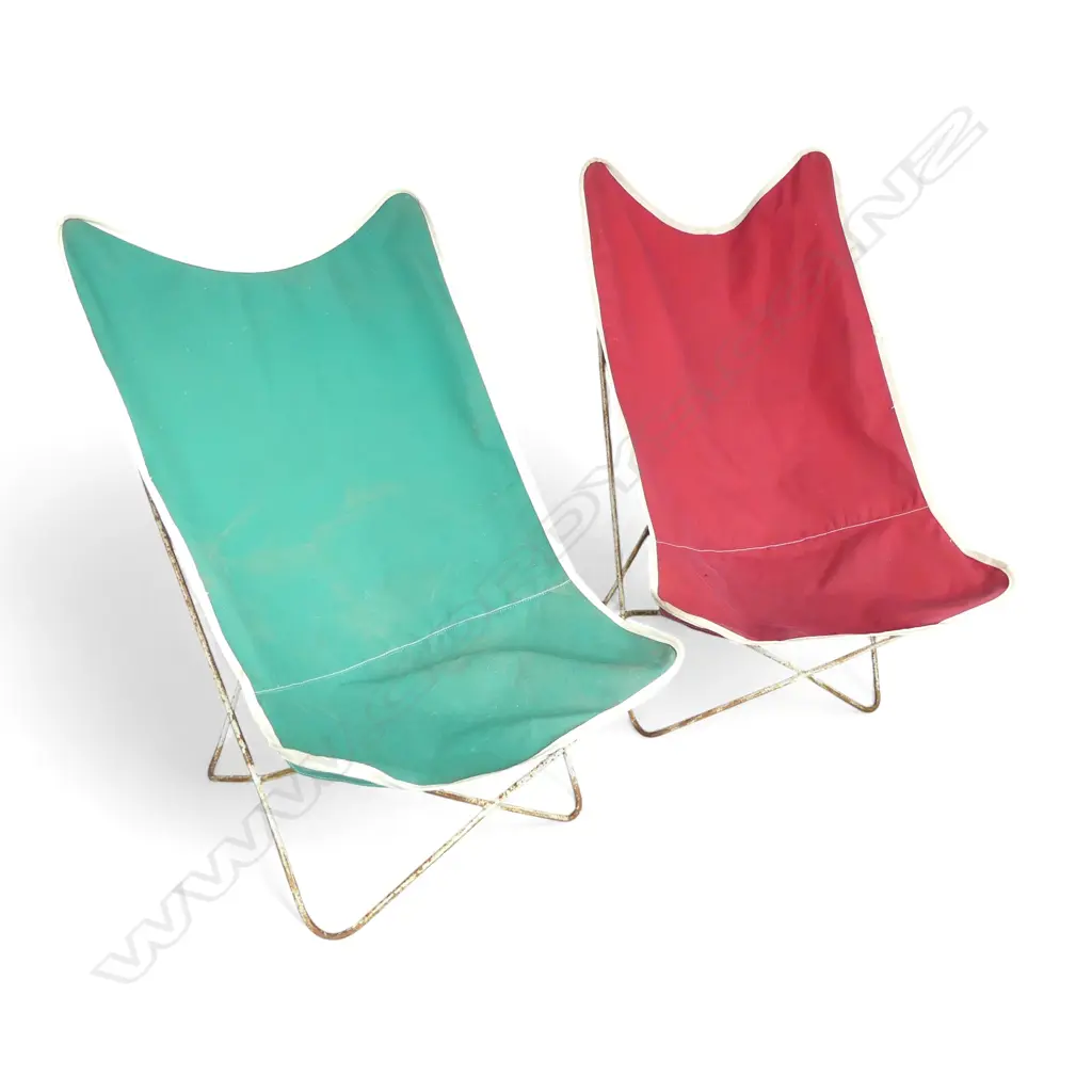 PR VINTAGE BUTTERFLY CHAIRS; RED & GREEN CANVAS 625x750x915mm Image 1++