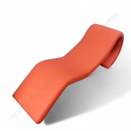 MODERN RED VINYL CHAISE LOUNGE, WEIGHTED TO STAND UPRIGHT L.1850mm