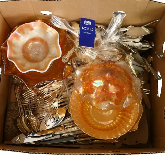 CARNIVAL GLASS, RODD EP CUTLERY ETC