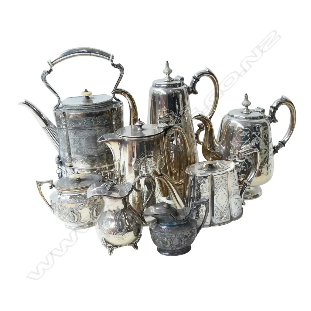 BOX OF SILVER PLATE TEA & COFFEE WARE: sprit kettle etc Image 1++