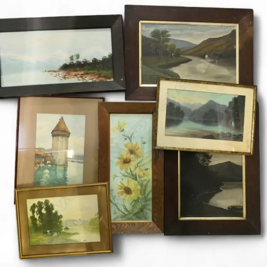 7 ANTIQUE & VINTAGE OIL & W/C PTGS, oils damaged