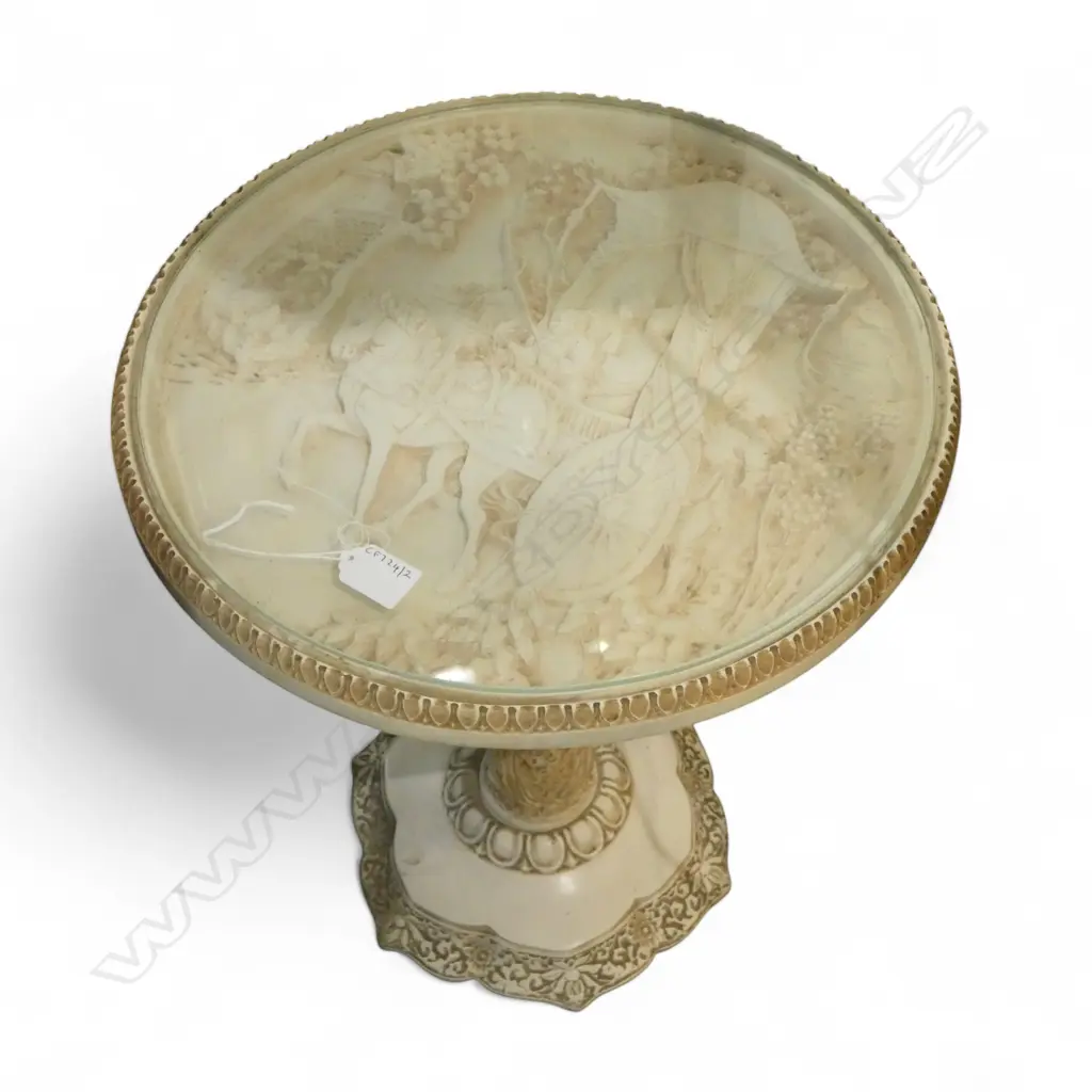 ORIENTAL FAUX IVORY CARVED SIDE TABLE H480MM Image 1++