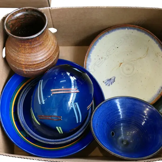 ASST. POTTERY; GLASS VASE, TANGINE etc