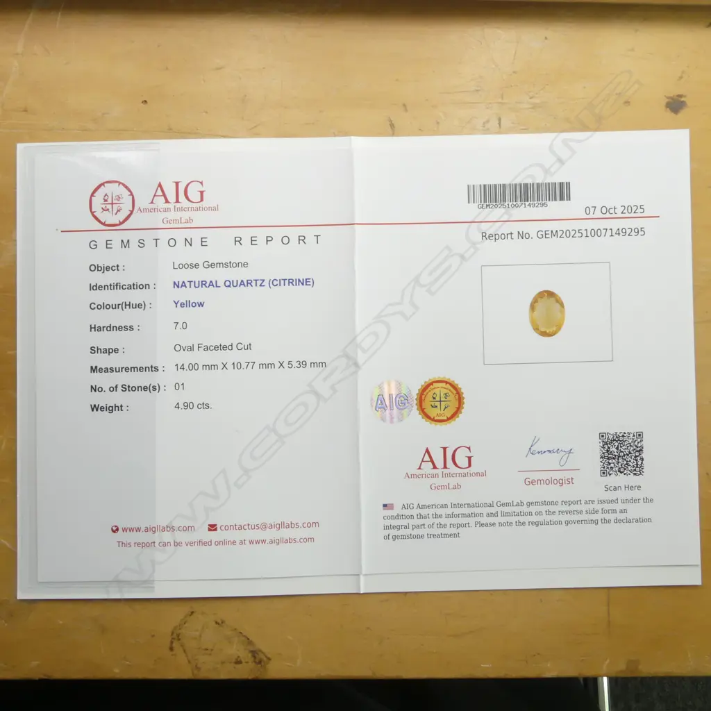 OVAL CITRINE & CZ RING, AIG REPORT SIZE AJUSTABLE Image 1++