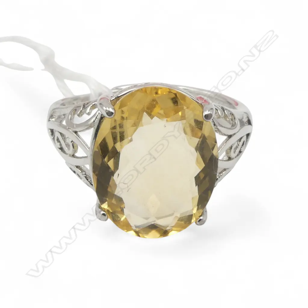 OVAL CITRINE & CZ RING, AIG REPORT SIZE AJUSTABLE Image 1++