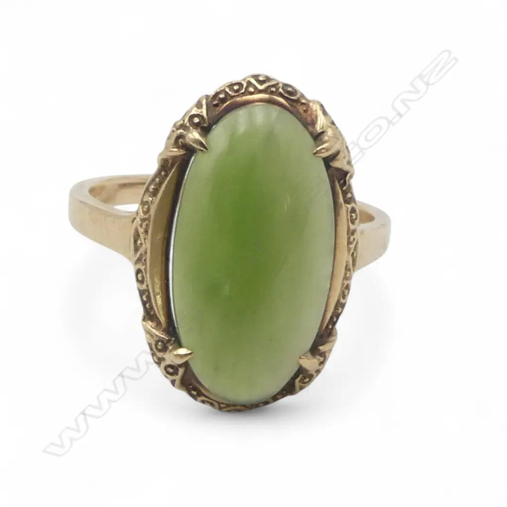 9ct GOLD & POUNAMU CABOCHON RING 3.69gms SIZE O Image 1++
