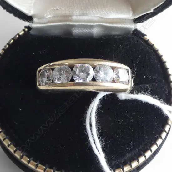 9CT Y/GOLD GENTS 5x CZ DRESS RING 6.8gms SIZE V1/2