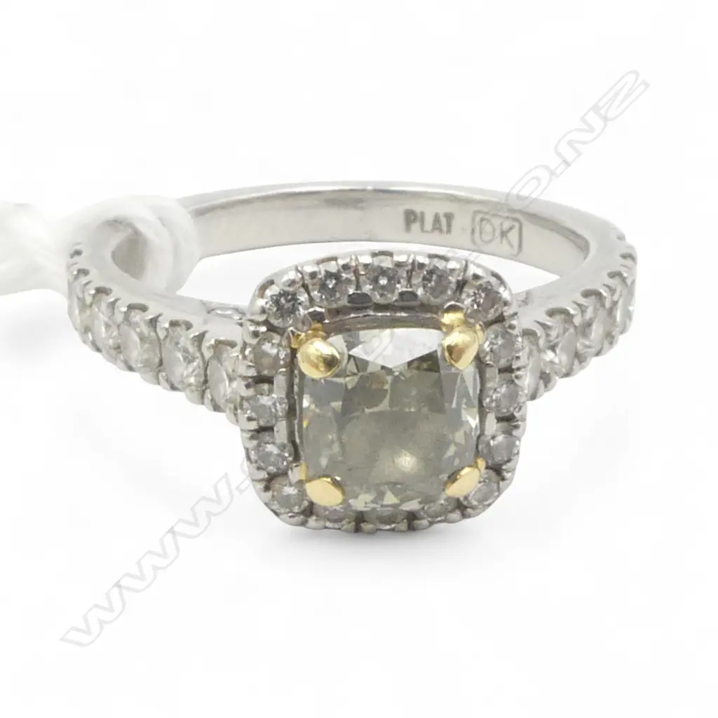 PLATINUM & (18CT YG CLAWS) 1.02ct CHAMPAGNE/COGNAC DIAMOND RING. SIZE K 5.77gms Image 1++