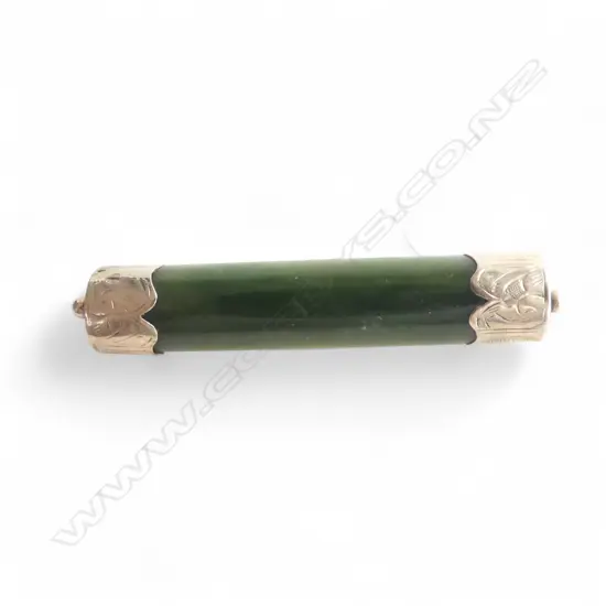 C.1900 9ct GOLD & POUNAMU BAR BROOCH L.55mm