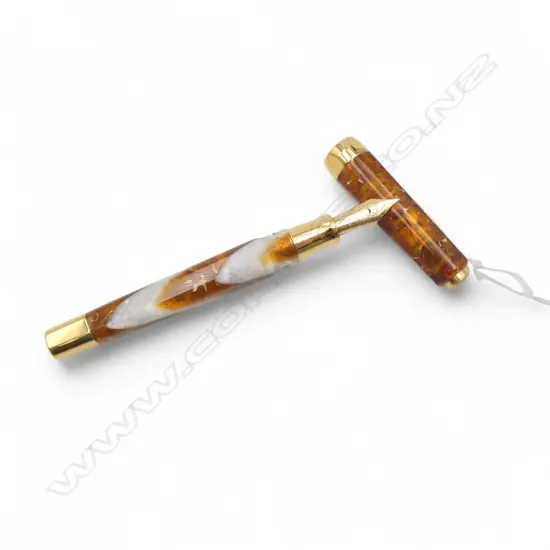 VISCONTI ÓPERA' GOLD PLATE FOUNTAON PEN with amber & white acrylic body + Visconti 14ct gold nib