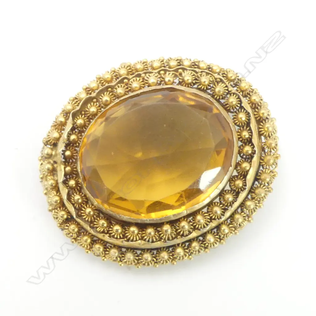 14ct GOLD & YELLOW STONE BROOCH 10.9gms no pin (glass) Image 1++