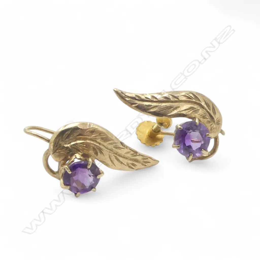 PR 9CT AMETHYST SCREW BACK EARRINGS, 2.9gms Image 1++