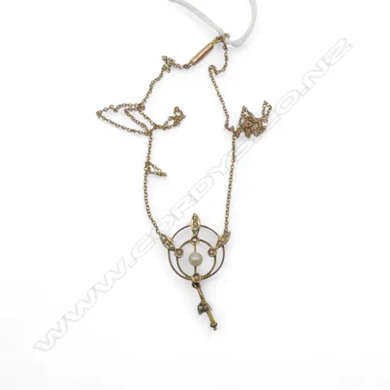 Edwardian 9ct SEED PEARL PENDANT on 9ct CHAIN 2.8gms