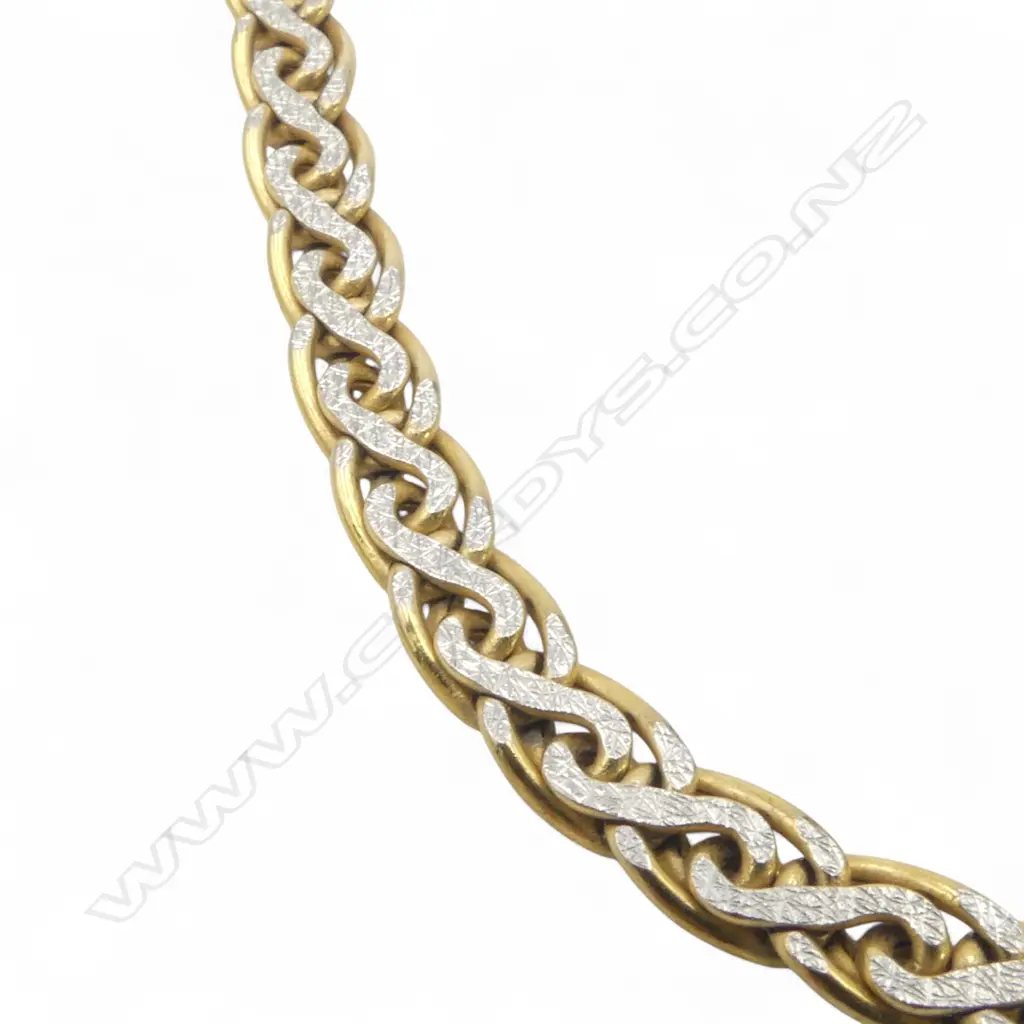 9ct DOUBLE SIDED 2 TONE GOLD FLAT SCROLL LINK NECK CHAIN L.450mm 11.2gms Image 1++